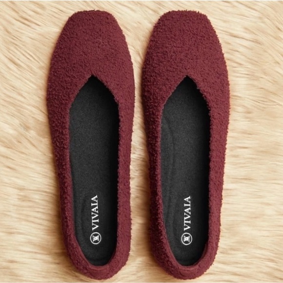 Vivaia Margot 2.0 Ballet Flat Square Terry Boucle Fuzzy Knit Comfy Burgundy 8.5 - Picture 3 of 13